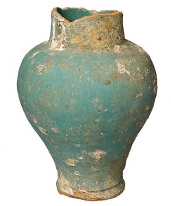 Blue vase from the Mamluk era showing the resilience of the pottery industry and reflecting the resilience of the people.