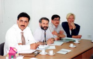 PALFEP project management team meeting with Dr. Basri Saleh, Dr. Jehad Zakarneh, Nedal Maswadeh, and Raisa Venäläinen. Photo courtesy of Raisa Venäläinen. 