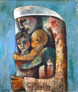 Artwork by Nabil Anani entitled Motherhood, 1983. Oil on canvas, 68 x 55 cm. Photo courtesy of the artist.