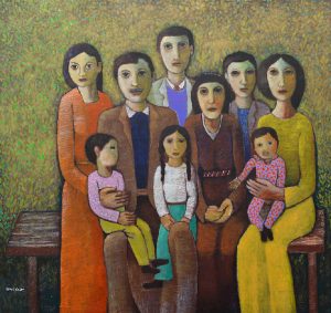 Artwork by Nabil Anani entitled Al-Raffoul Family 1943, 2014. Acrylic on canvas, 115 x 122 cm. Photo courtesy of Zawyeh Gallery, Ramallah.