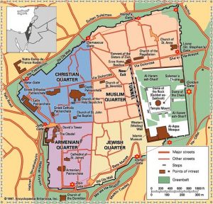 Map of Jerusalem’s Old City with the Armenian Quarter at the bottom left.