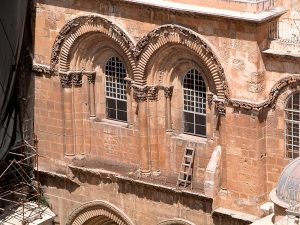 The famous ladder at the Church of the Holy Sepulchre.