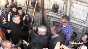 A Muslim family holds the key to the Church of the Holy Sepulchre in Jerusalem. Photo courtesy of jerusalemexperience.com