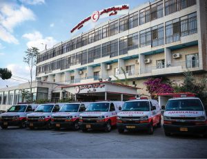 A fleet of 15 ambulances is on standby at the Red Crescent Society Hospital to care for patients in Jerusalem.