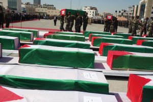 Palestinian coffins that were delivered to Al-Muqata’a in Ramallah from the “cemeteries of numbers” in 2012.