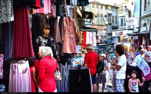 People shop at a bazaar in Istanbul, Turkey. Photo courtesy of Moyan Brenn.