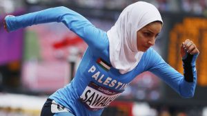 Palestine’s Woroud Sawalha runs in the women’s 800m Round One heat at the London 2012 Olympic Games at the Olympic Stadium August 8, 2012.