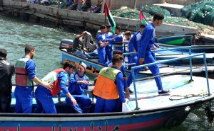 Shabab Al-Khalil following their tour in Gaza’s seaport.