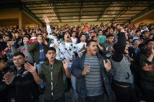 Crowds cheering Shabab Al-Khalil and Ittihad Khan Younis.