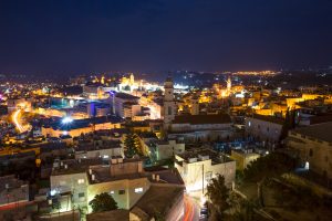 A panoramic view of Bethlehem at night.