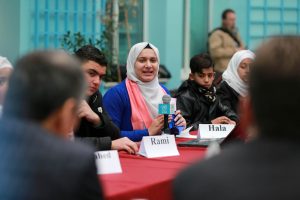 Mr. Pierre Krähenbühl, UNRWA Commissioner General, and Mr. Takeshi Okubo, Ambassador for Palestinian Affairs and Representative of Japan (in the foreground), during their meeting with members of UNRWA school parliament at UNRWA Headquarters office in Gaza City. Photo by Rushdi Al-Sarraj. © 2017 UNRWA.