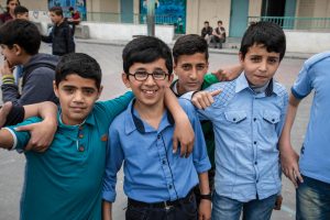 Samir, 13, plays with his friends at his school in the Gaza Strip, occupied Palestinian territory. “Every time I hear the word ‘war’ I get really scared,” he admits. “It’s only a three-letter word but it has a lot of meaning.” 